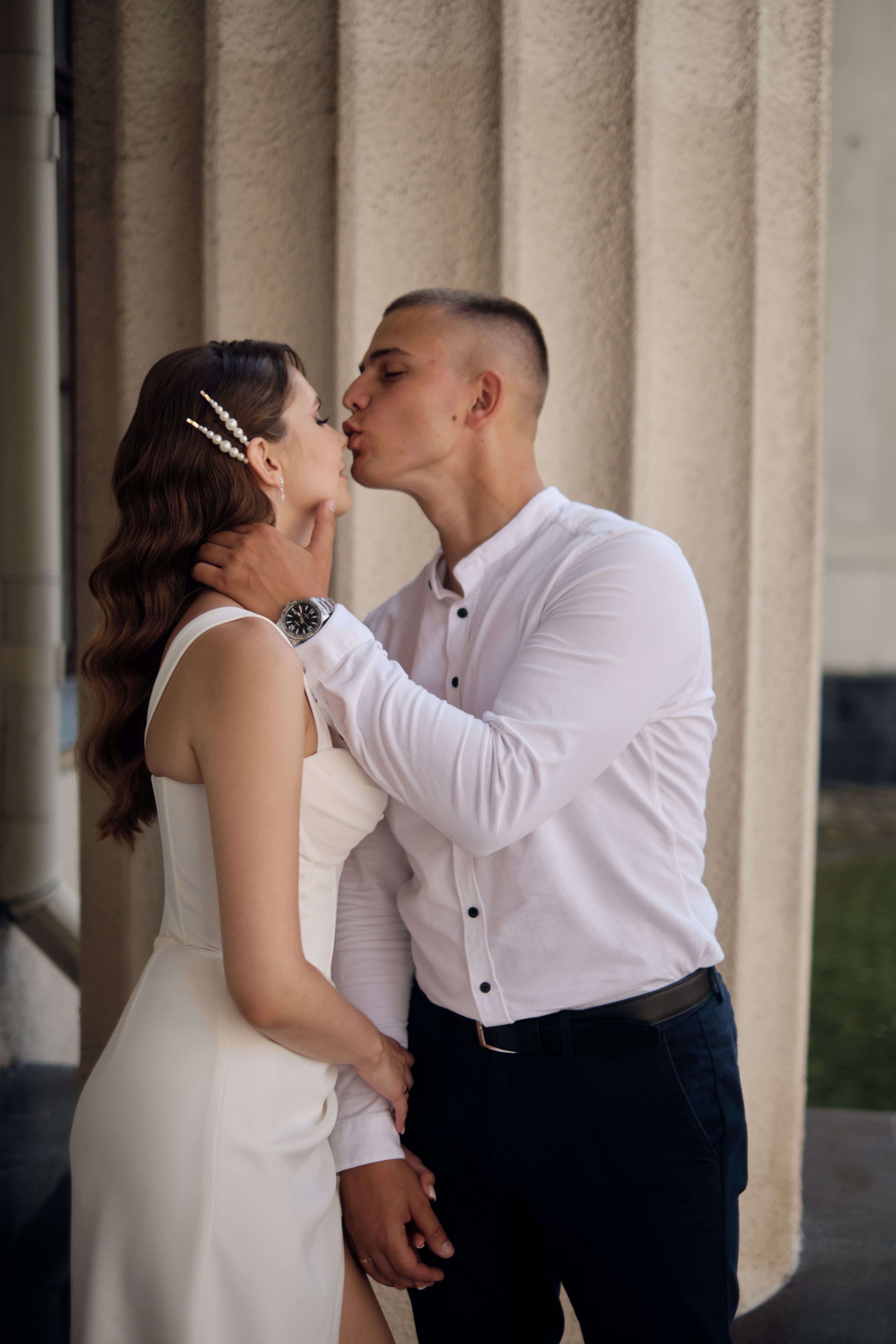 A quiet wedding portrait in soft light
